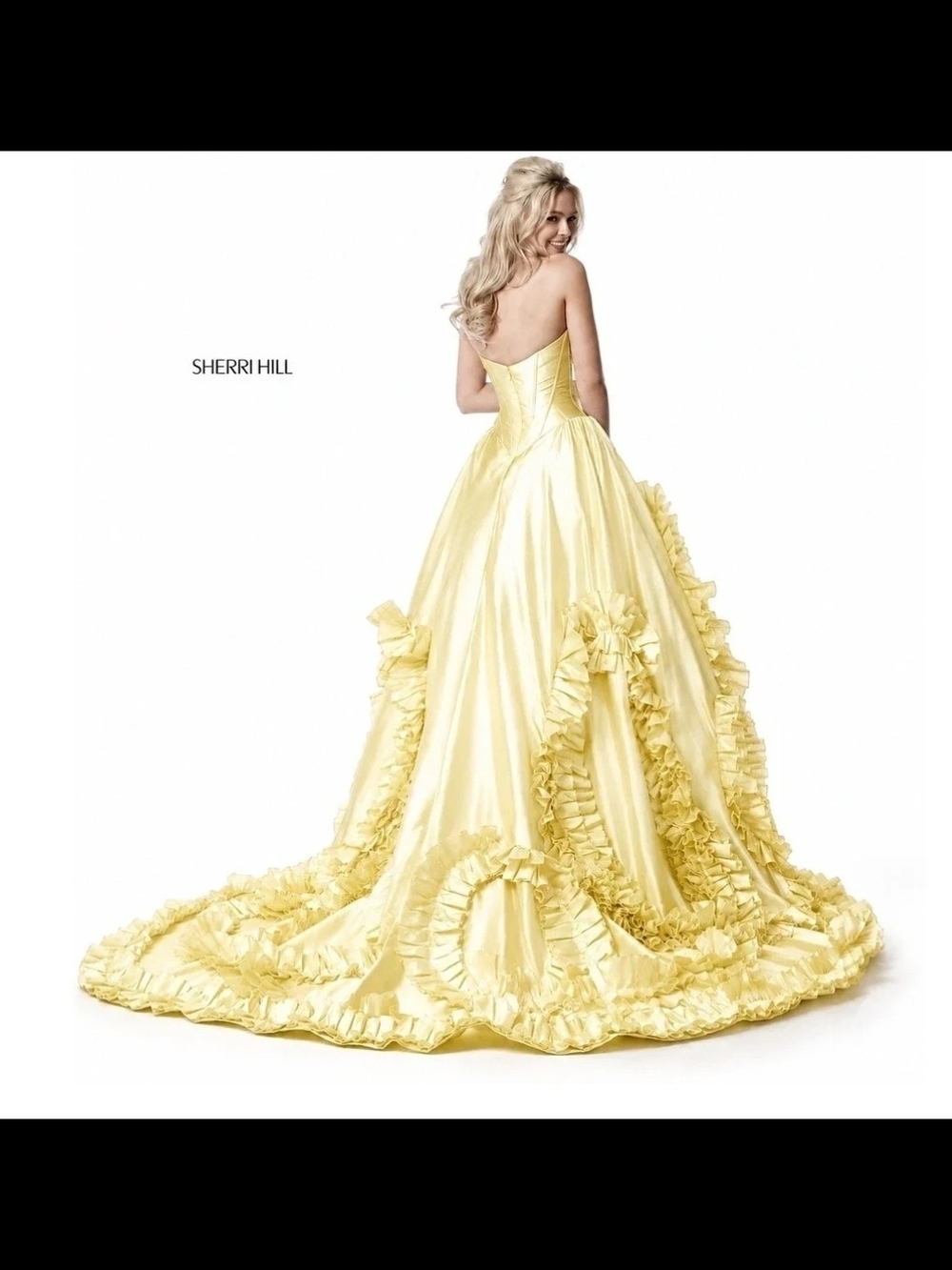 Sherri Hill Lemon Yellow Ruffled Ball Gown Sz 2 - Picture 2 of 2